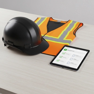 Safety officer conducting a training session with workers in high-visibility gear