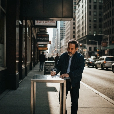 Close up of hands signing a legal document with witnesses present