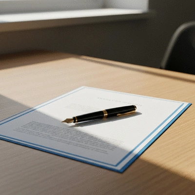 Professional desk with legal documents and a pen