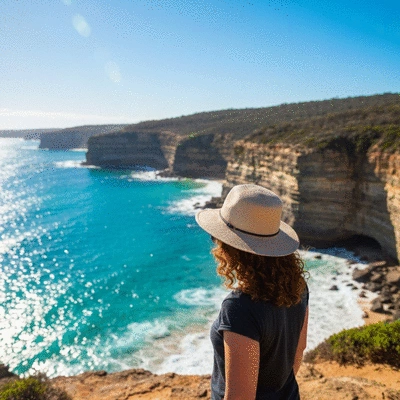 Scenic view of Australian landscape with a traveler enjoying the view