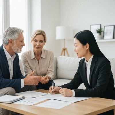 A family discussing estate planning in a modern bright living room