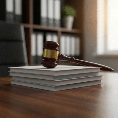 Legal documents and a gavel on a wooden desk representing employment law