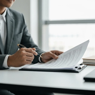 Professional lawyer discussing legal strategy with a client in a bright office