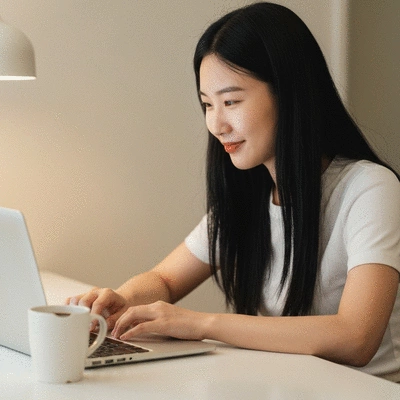 Person checking visa application status on a laptop with a cup of coffee